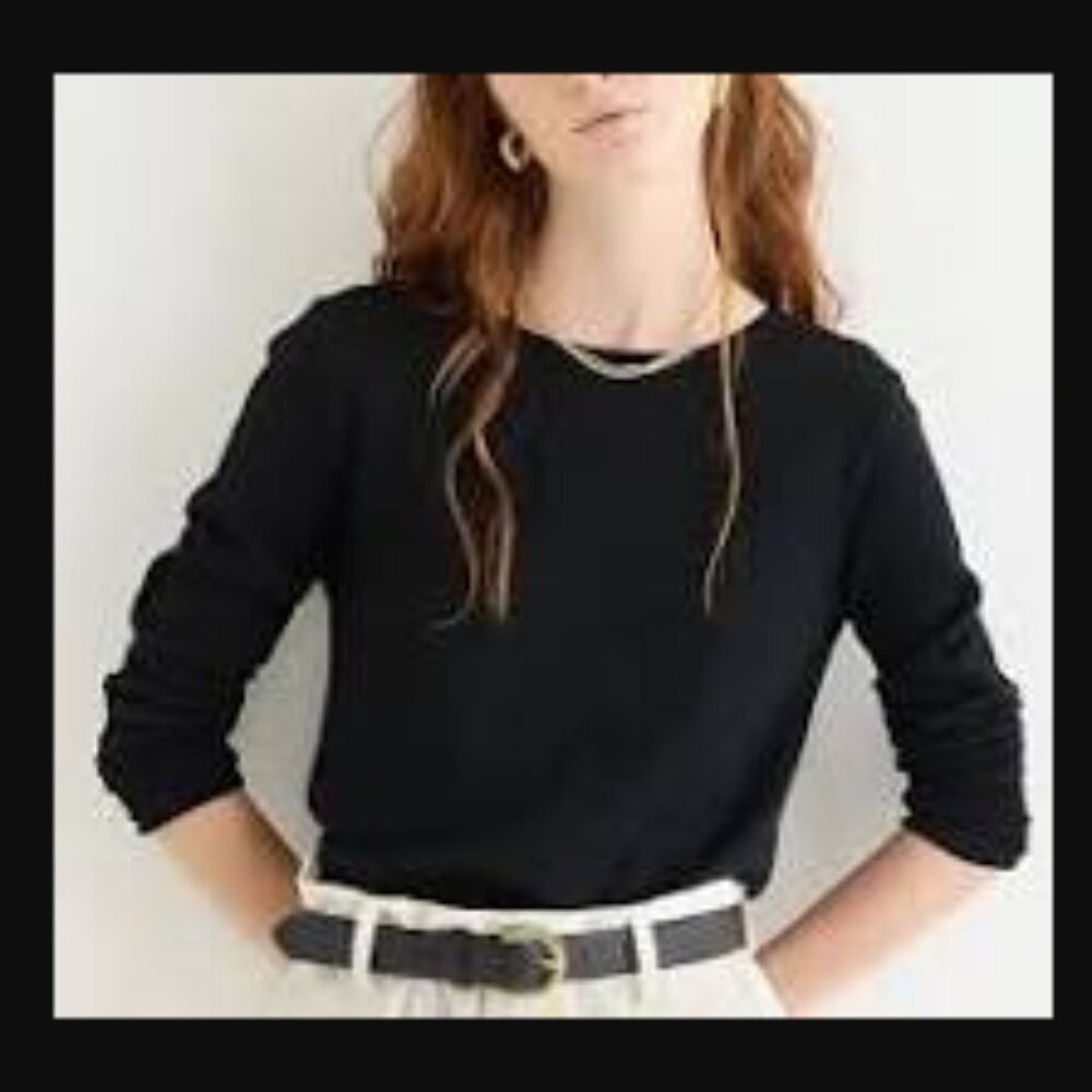 J Crew Halle Crewneck Sweater Black 100% Merino Wool Size Small